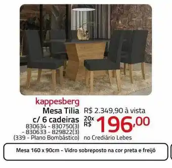 Lojas Lebes Kappesberg mesa tilia c 6 cadeiras oferta