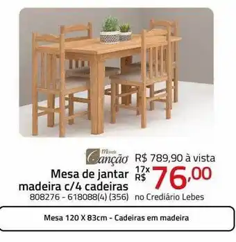 Mesa de jantar madeira c 4 cadeiras