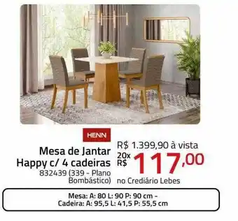 Henn mesa de jantar happy c 4 cadeiras