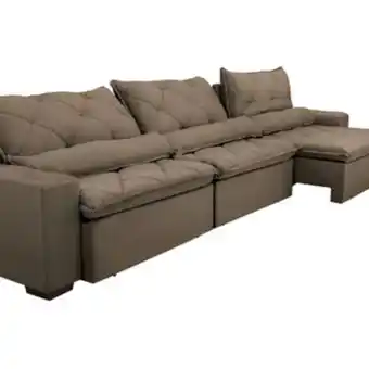 Leroy Merlin Sofá lisboa 3,52m retrátil, reclinável com molas no assento e almofadas lombar tecido suede café oferta