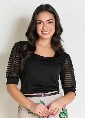 Posthaus Rosalie - blusa com tule preta moda evangélica oferta