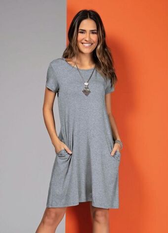 Posthaus Quintess - vestido mescla com bolsos e mangas curtas oferta