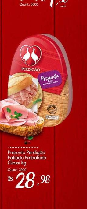 Giassi Supermercados Presunto perdigão fatiado embalado giassi kg oferta