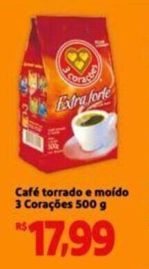 Extra Supermercado Café Torrado e moido 3 Corações 500g oferta