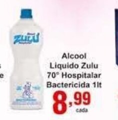 Rossi Supermercado Alcool Liquido Zulu 70 1L Hospitalar Bactericida 1L oferta