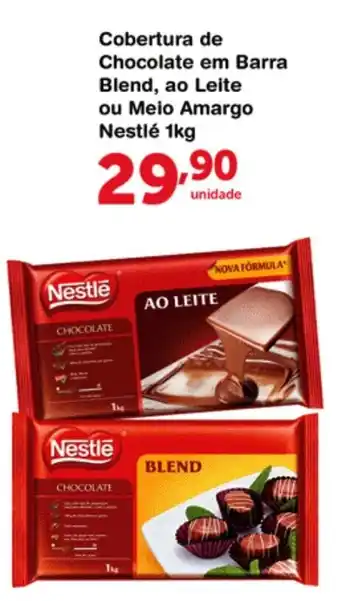 Roldão Cobertura de Chocolate em Barra Blend, ao Leite ou Meio Amargo Nestle 1kg oferta