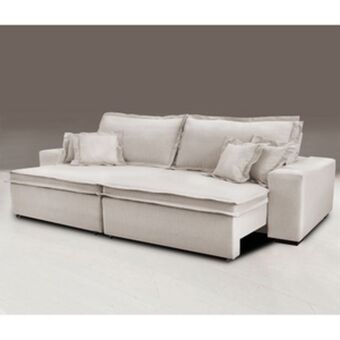 Leroy Merlin Sofá retrátil reclinável com molas premium 2,52m tecido em linho bege claro oferta