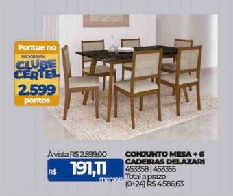 Lojas Certel Conjunto mesa + 6 cadeiras delazari oferta