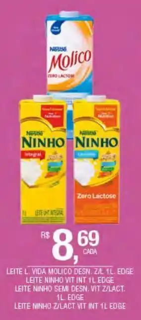 Leite longa vida ninho ou molico desnatado 1l