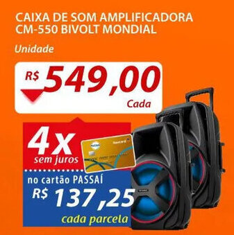 Assaí Atacadista Caixa de Som Amplificada CM-550 Bivolt Mondial oferta