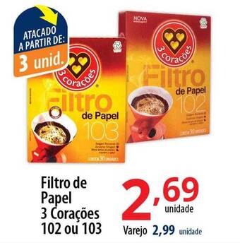 Akki Atacadista Filtro de papel 3 corações 102 ou 103 oferta