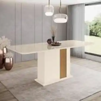 Novo Mundo Mesa de jantar 200cm canto arredon com vidro dallas multimóveis cr5047 off white/nature oferta
