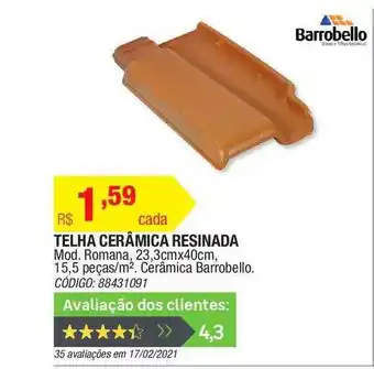 Telha Cerâmica Resinada Barrobello