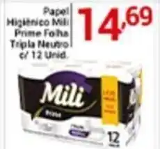 X Supermercados Papel Higiénico Mili Prime Folha Tripla Neutro c/12 unid oferta