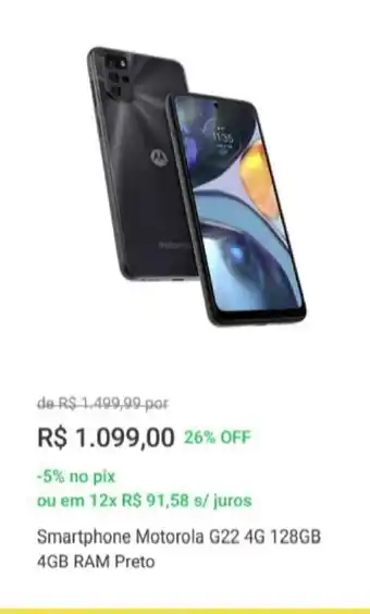 Smartphone Motorola G22 4G 128GB 4GB Ram Preto