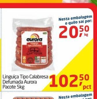 Tenda Atacado Linguiça tipo calabresa defumada aurora pacote 5kg oferta