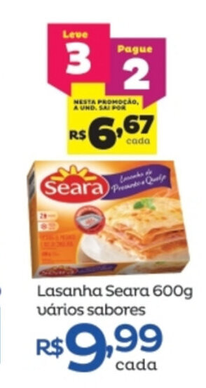 Super Lagoa Lasanha Seara 600g varios sabores oferta