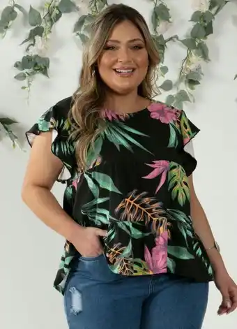 Posthaus Quintess - blusa em camadas floral preto com mangas curtas oferta