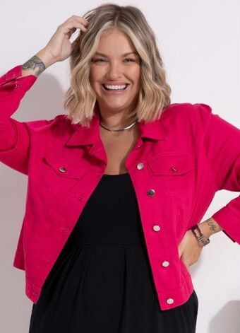 Quintess - jaqueta em sarja pink com bolsos