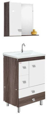Quero Quero Conjunto móveis fabribam malbec 60cm c/espelh c/pés amendoa/branco oferta