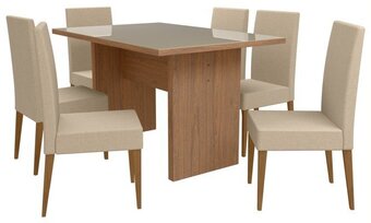 Quero Quero Mesa oeste móveis atenas tampo vidro com 6 cadeiras texas mel tec 023louro/branco oferta