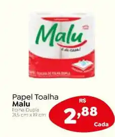 Novo Atacarejo Papel Toalha Malu 21.5cm x 19cm oferta