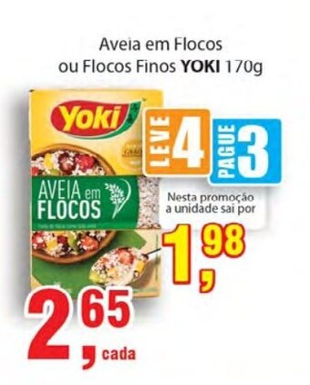 Supermercados Mundial Aveia em Flocos ou Flocos Finos Yoki 170g oferta