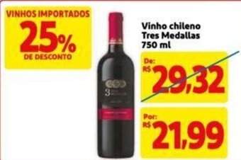 Extra Supermercado Vinho Chileno Tres Medallas 750ml oferta