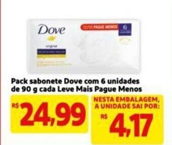 Extra Supermercado Pack sabonete Dove com 6 unidades de 90g cada Lve Mais Pague Menos oferta