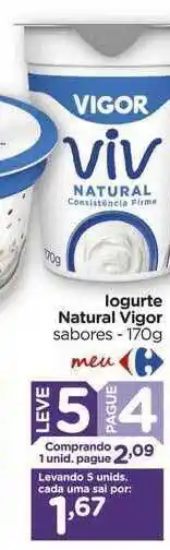 Carrefour Iogurte Natural Vigor Leve 5 Pague 4 170g oferta