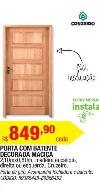 Porta Com Batente Decorada Maciça Cruzeiro Direita Ou Esquerda