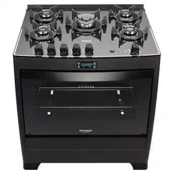 Fogão 5 bocas preto com mesa de vidro e timer digital dako supreme black glass bivolt
