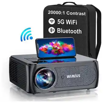 Mini projetor portátil full hd 4k com wi fi 5g e bluetooth, 110v, wimius, preto