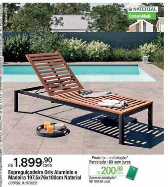 Leroy Merlin Espreguicadeira oris aluminio e madeira 197,5 x 76 x 100 cm naterial oferta
