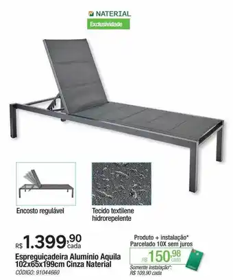 Leroy Merlin Espreguiçadeira aluminio aquila 102 x 65 x 199 cm cinza naterial oferta