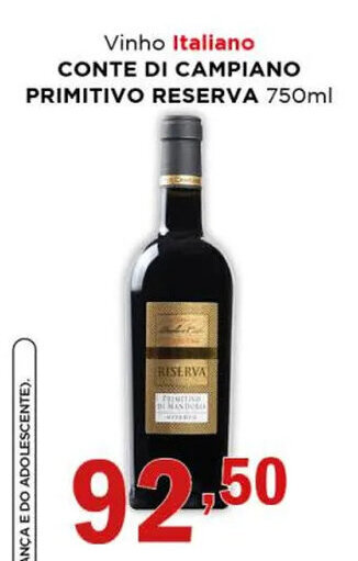 Supermercados Mundial Vinho Italiano Conte di Campiano Primitivo Reserva 750ml oferta