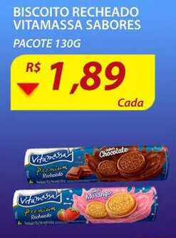 Assaí Atacadista Biscoito Recheado Vitamassa sabores 130g oferta