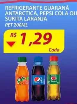 Refrigerante Guarana Antarctica, Pepsi Cola ou Sukita Laranja 200ml