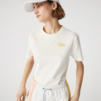 Lacoste Camiseta feminina heritage em algodão premium com modelagem solta e decote careca oferta