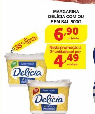 Roldão Margarina delícia com ou sem sal 500g oferta