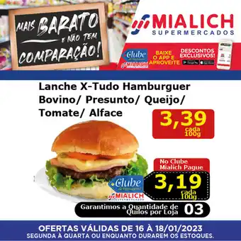 Lanche X-Tudo Hamburguer Bovino/ Presunto/ Queijo/ Tomate/ Alface 100g