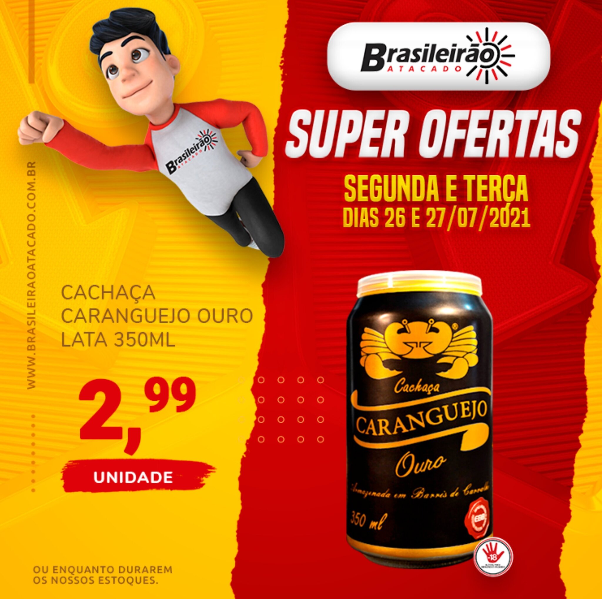 Cachaca Caranguejo ouro lata 350ml oferta na Brasileirão Atacado