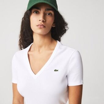 Lacoste Camiseta feminina em algodão macio com decote em v oferta