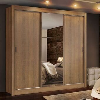 Zema Guarda-roupa casal madesa lyon plus 3 portas de correr com espelho 4 gavetas rustic rustic oferta