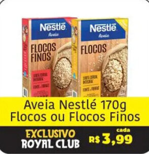 Royal Supermercados Aveia Nestlé 170g flocos ou Flocos Finos oferta
