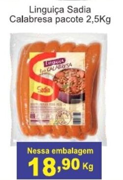 Calvo Atacadista Linguica Sadia Calabresa pacote 2.5kg oferta