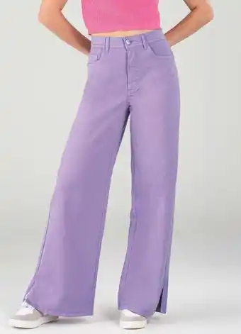 Enfim - calça lilás wide leg sarja feminina