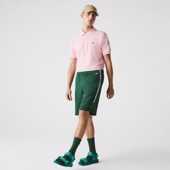 Lacoste Short masculino em fleece de mistura de algodão com faixas assinadas oferta
