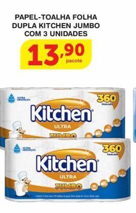 Roldão Papel-toalha folha dupla kitchen jumbo com 3 unidades oferta
