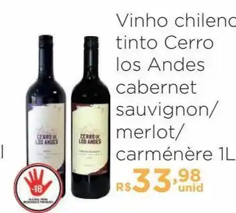 Vinho chileno tinto cerro los andes cabernet sauvignon/ merlot/ carménère 1l